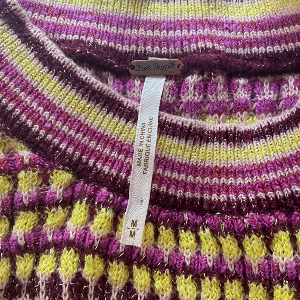 NEW FREE PEOPLE Into You  Shimmer Mini SweaterDress Pink Metallic Retro Stripe - Picture 10 of 16